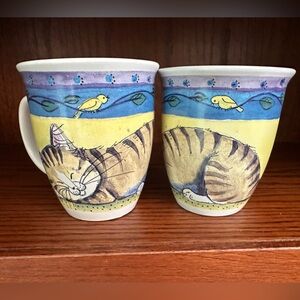 Vintage CatThemed Ceramic Mugs Set Of 2